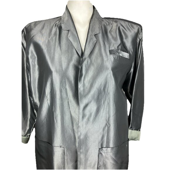 Vintage 80s Norma Kamali Iridescent Finish Open Jacket Power Shoulder Gunmetal - Picture 2 of 4